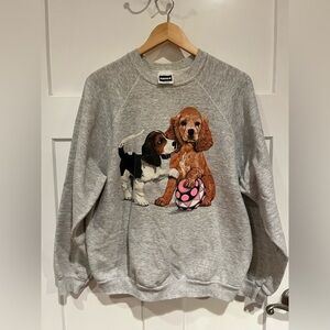Vintage 90’s Jerzees Crewneck Sweatshirt Gray Puppies Size XL